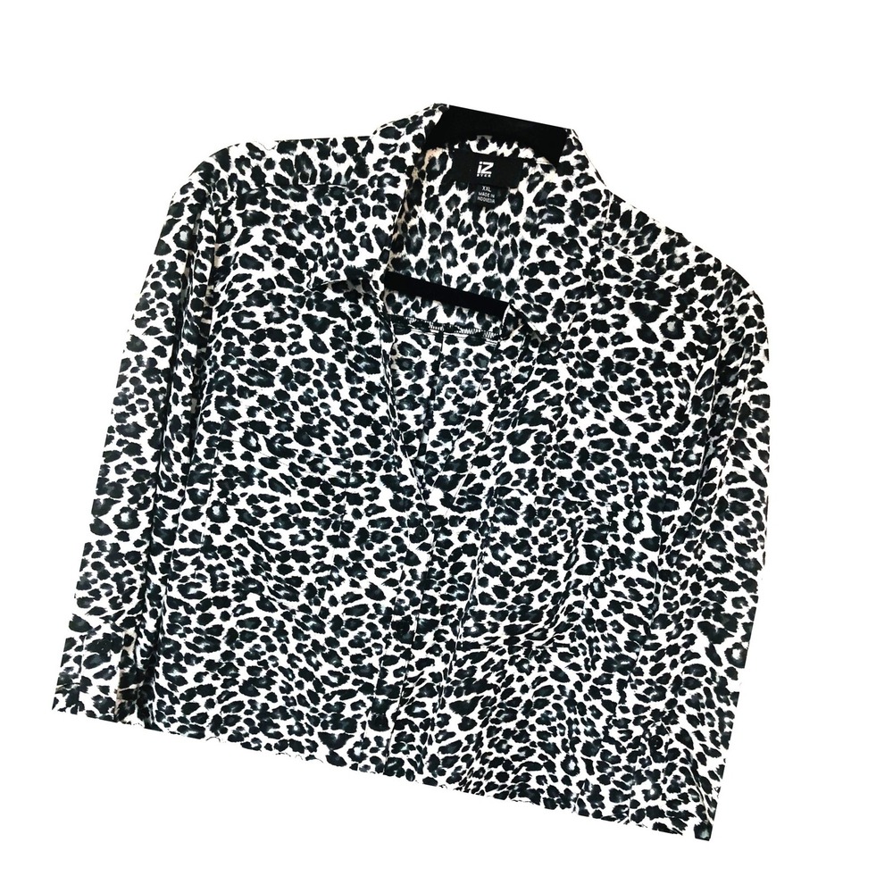 IZ Byer Womens Animal Print Blouse 2X XXL Roll Tab Office Easy Care Mature